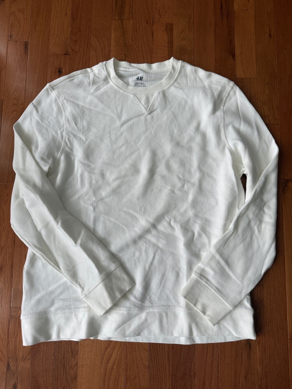 H&M Men's Off-White Ribbed Crewneck Sweater